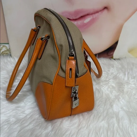 Prada Canapa + Cinghi Orange Leather Handbag/Tote travel - Picture 3 of 11